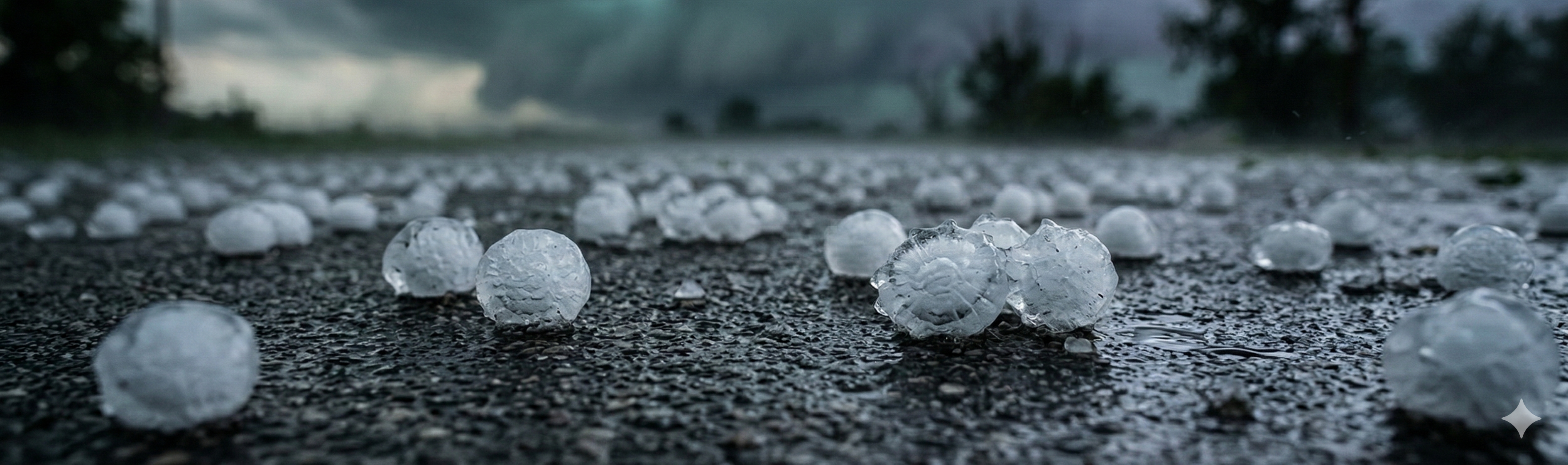 Large hailstones on pavement