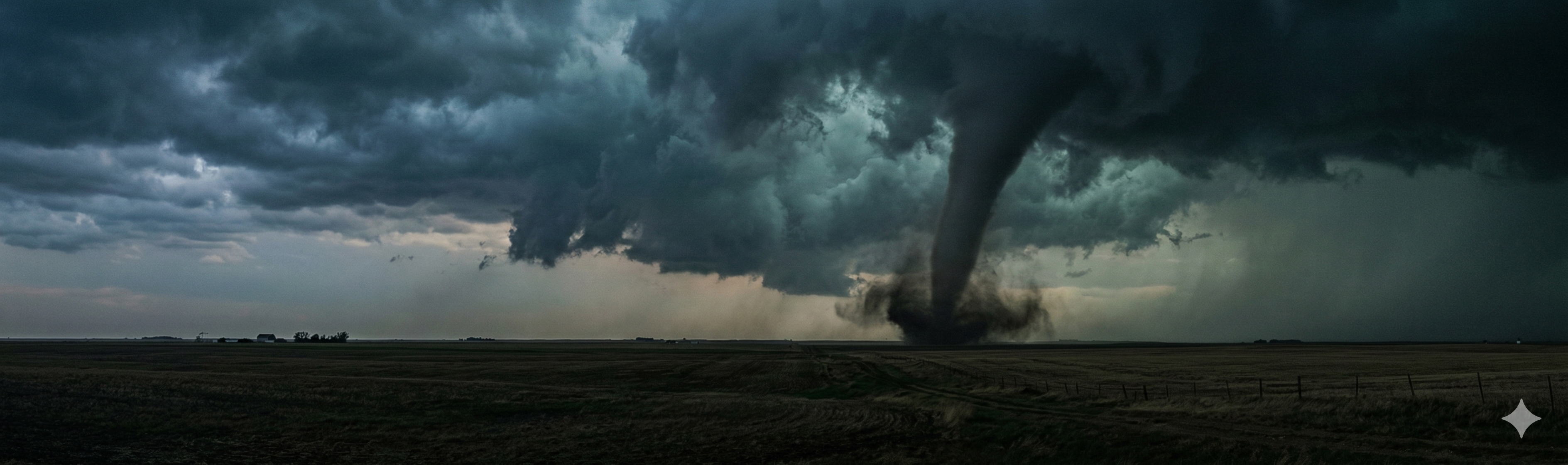 Tornado touching down on open plains